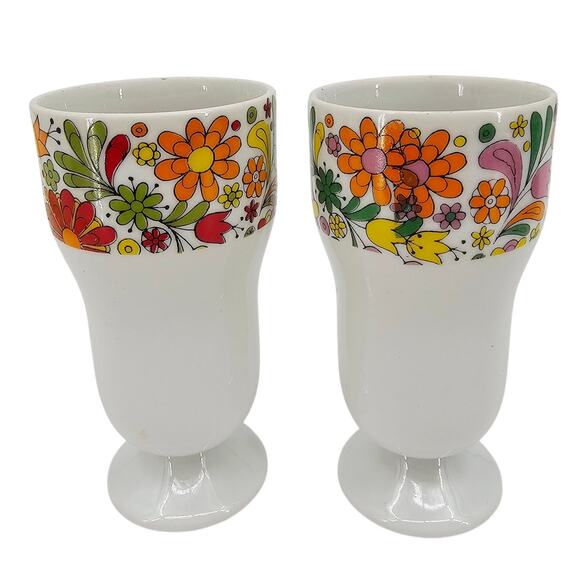 Vintage Mid Century 2 PC Floral Parfait Dessert Cups Made in Japan Hippie Boho - Picture 1 of 8